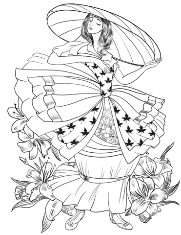 Victorian Lady In The Big Hat Coloring Page